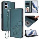 For Samsung Galaxy A25e 5G Embossed Heart Cat Leather Phone Case with Hand Strap(Dark Green) - 1