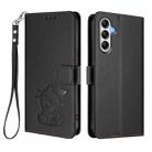 For Samsung Galaxy A55 5G Embossed Heart Cat Leather Phone Case with Hand Strap(Black) - 2