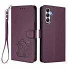For Samsung Galaxy A35 5G Embossed Heart Cat Leather Phone Case with Hand Strap(Dark Purple) - 2