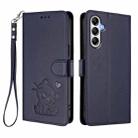 For Samsung Galaxy A35 5G Embossed Heart Cat Leather Phone Case with Hand Strap(Blue) - 2
