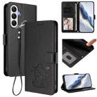 For Samsung Galaxy A05s / F14 4G Embossed Heart Cat Leather Phone Case with Hand Strap(Black) - 1