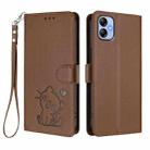 For Samsung Galaxy A04e 4G / F04 Embossed Heart Cat Leather Phone Case with Hand Strap(Brown) - 2