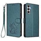 For Samsung Galaxy A14 4G / 5G Embossed Heart Cat Leather Phone Case with Hand Strap(Dark Green) - 2