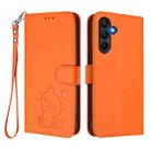 For Samsung Galaxy A16 4G / 5G Embossed Heart Cat Leather Phone Case with Hand Strap(Orange) - 2