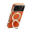 For iPhone 17 Pro Max Denior A23 Magnetic Holder Electroplating Genuine Leather Phone Case(Orange) - 1