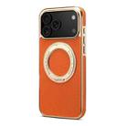 For iPhone 17 Pro Max Denior A23 Magnetic Holder Electroplating Genuine Leather Phone Case(Orange) - 2