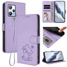 For Blackview A53 Embossed Heart Cat Leather Phone Case with Strap(Light Purple) - 1