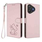 For Blackview Oscal Flat 2 / 2C Embossed Heart Cat Leather Phone Case with Hand Strap(Pink) - 2