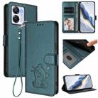 For Blackview Oscal Modern 8 / Color 8 Embossed Heart Cat Leather Phone Case with Hand Strap(Dark Green) - 1