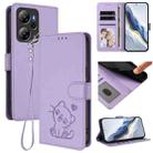 For Blackview Oscal Tiger 13 Embossed Heart Cat Leather Phone Case with Hand Strap(Light Purple) - 1