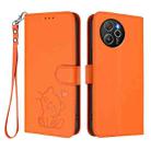 For Blackview Shark 8 / Oscal Tiger 12 Embossed Heart Cat Leather Phone Case with Strap(Orange) - 2