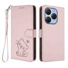 For Blackview Shark 9 5G Embossed Heart Cat Leather Phone Case with Hand Strap(Pink) - 2