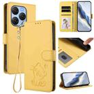 For Blackview Shark 9 5G Embossed Heart Cat Leather Phone Case with Hand Strap(Yellow) - 1