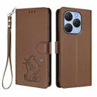 For Blackview Shark 9 5G Embossed Heart Cat Leather Phone Case with Hand Strap(Brown) - 2