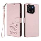 For Blackview Wave 6C Embossed Heart Cat Leather Phone Case with Hand Strap(Pink) - 2