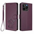 For BLU Bold K10 Embossed Heart Cat Leather Phone Case with Hand Strap(Dark Purple) - 2