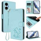 For BLU G53 Embossed Heart Cat Leather Phone Case with Strap(Mint Green) - 1