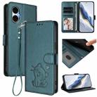 For BLU G53 Embossed Heart Cat Leather Phone Case with Hand Strap(Dark Green) - 1