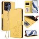 For BLU View 5 Embossed Heart Cat Leather Phone Case with Hand Strap(Yellow) - 1