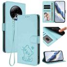 For BLU Bold K50 Embossed Heart Cat Leather Phone Case with Hand Strap(Mint Green) - 1