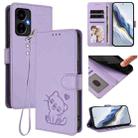 For Boost Mobile Celero 5G 2024 / 3 5G Embossed Heart Cat Leather Phone Case with Hand Strap(Light Purple) - 1