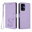 For Boost Mobile Celero 5G 2024 / 3 5G Embossed Heart Cat Leather Phone Case with Hand Strap(Light Purple) - 2