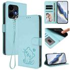 For Boost Mobile Celero 5G+ 2024 / 3+ 5G Embossed Heart Cat Leather Phone Case with Hand Strap(Mint Green) - 1