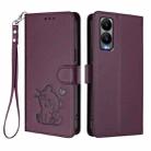 For Cricket Debut S3 Embossed Heart Cat Leather Phone Case with Hand Strap(Dark Purple) - 2