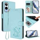 For Cricket Icon 6 / AT&T Verge Embossed Heart Cat Leather Phone Case with Hand Strap(Mint Green) - 1