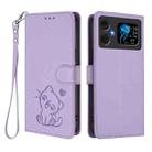 For Cubot A20 Embossed Heart Cat Leather Phone Case with Hand Strap(Light Purple) - 2