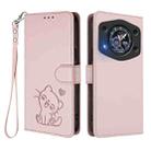 For Cubot A30 Embossed Heart Cat Leather Phone Case with Hand Strap(Pink) - 2