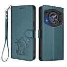 For Cubot A30 Embossed Heart Cat Leather Phone Case with Hand Strap(Dark Green) - 2
