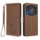 For Cubot A30 Embossed Heart Cat Leather Phone Case with Hand Strap(Brown) - 2