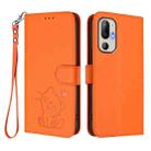 For HTC U24 Pro Embossed Heart Cat Leather Phone Case with Hand Strap(Orange) - 2