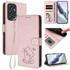 For Oukitel C1 / C1 Pro Embossed Heart Cat Leather Phone Case with Hand Strap(Pink) - 1
