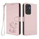 For Oukitel C1 / C1 Pro Embossed Heart Cat Leather Phone Case with Hand Strap(Pink) - 2