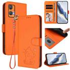 For Oukitel C33 Embossed Heart Cat Leather Phone Case with Hand Strap(Orange) - 1