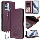 For Oukitel C35 Embossed Heart Cat Leather Phone Case with Hand Strap(Dark Purple) - 1