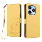 For Oukitel C50 Embossed Heart Cat Leather Phone Case with Hand Strap(Yellow) - 2