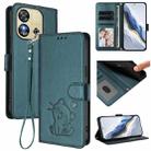 For Oukitel C57S / C57 Pro / Blu J12 Embossed Heart Cat Leather Phone Case with Hand Strap(Dark Green) - 1
