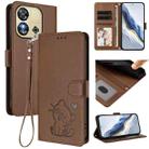 For Oukitel C57S / C57 Pro / Blu J12 Embossed Heart Cat Leather Phone Case with Hand Strap(Brown) - 1