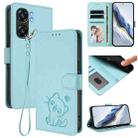 For Oukitel C58 / C58 Pro Embossed Heart Cat Leather Phone Case with Hand Strap(Mint Green) - 1