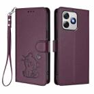 For Ulefone Note 18 Ultra / 18 Pro Embossed Heart Cat Leather Phone Case with Hand Strap(Dark Purple) - 2