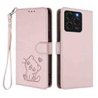 For Ulefone Note 20 Pro Embossed Heart Cat Leather Phone Case with Hand Strap(Pink) - 2