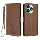For Umidigi A15 / A15C / A15T Embossed Heart Cat Leather Phone Case with Hand Strap(Brown) - 2