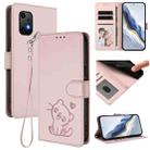 For Umidigi Bison X20 Embossed Heart Cat Leather Phone Case with Hand Strap(Pink) - 1
