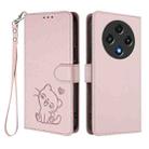 For Umidigi G100 Embossed Heart Cat Leather Phone Case with Hand Strap(Pink) - 2