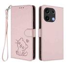 For Umidigi Note 100 Embossed Heart Cat Leather Phone Case with Hand Strap(Pink) - 2