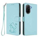 For Redmi A5 4G 173.3mm Embossed Heart Cat Leather Phone Case with Hand Strap(Mint Green) - 2