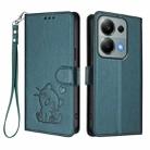 For Redmi Note 14S 4G / 13 Pro 4G Global Embossed Heart Cat Leather Phone Case with Hand Strap(Dark Green) - 2